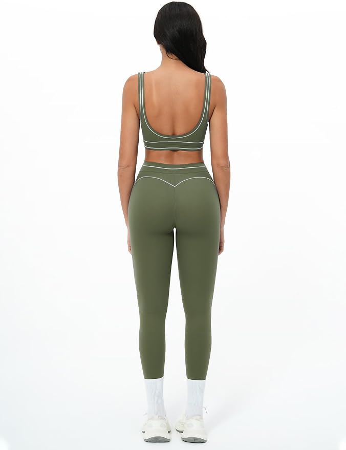 Women 2 Piece Workout U Back Color Block Sports Bra High Waist Tummy Control Active Leggings Yoga Pilates Outfits