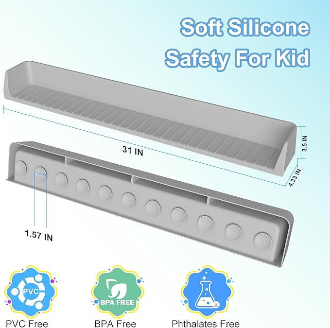 Longer Bathtub Splash Guard for Tub Kids, Bathtub Water Guards Play Shelf for Bathing, Toy Tray Caddy Holder for Tub, Silicone Tub Splash Guard Prevent Water Spills in Bathroom (2.6FT, Grey)