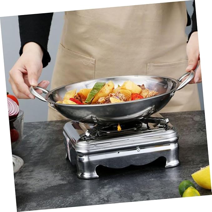 Homoyoyo Cooking Wok Round Bottom Stainless Steel Pot Double Handle Kitchen Supply