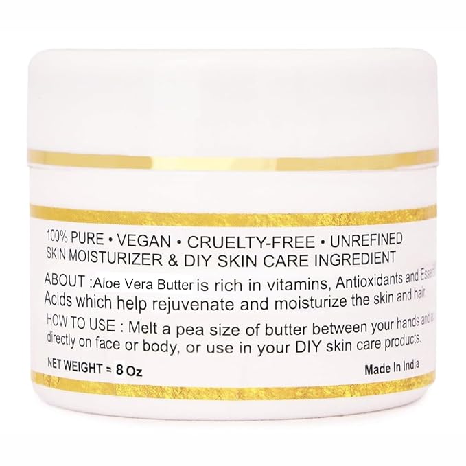 Organic Raw Aloe Vera Butter 100% Pure,Natural & Unrefined| Skin Moisturizer For Face, Body & Hair| 8 OZ/230 GM Ivory / White Grade A | DIY Creams, Balms, Lotions, Soaps| Softens Dry & Tough Skin