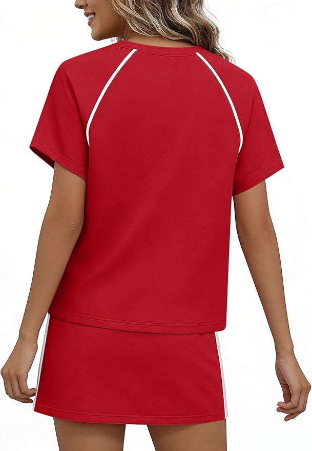 Womens 2 Piece Skirt Sets Summer Tennis Outfits Vacation Skort Set | Two Piece Sets, Short Set, Athletic Workout Golf Outfits, Crew Neck, Color Block, Drawstring, Workout Mathcing Lounge Sets