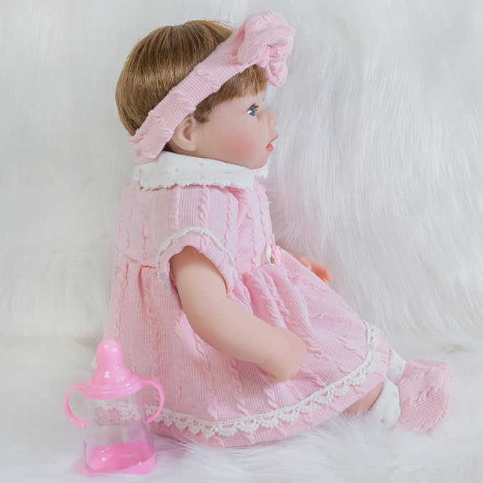 ENADOLL Lifelike Reborn Baby Doll, Newborn Baby Dolls Realistic 16 Inch Girl with Pink Headband Silicone Vinyl Weighted Soft Body Gift Set for Kids Age 3+
