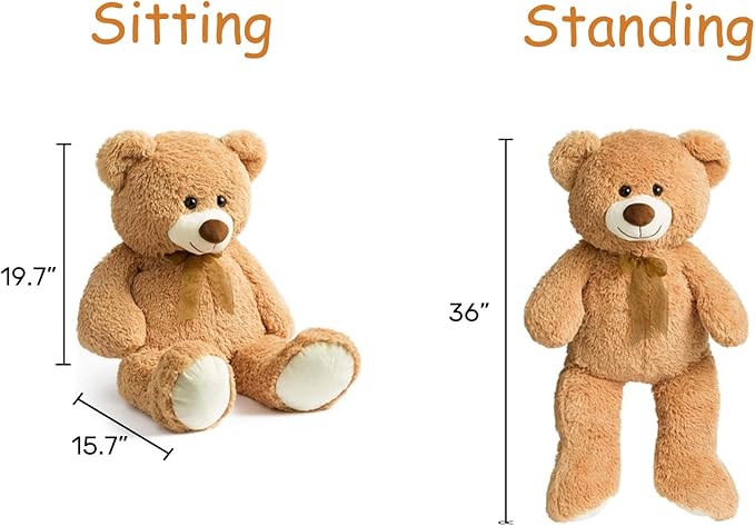 HollyHOME Big Teddy Bear Large Teddy Bear Stuffed Animal Birthday Valentines Day Plush for Kids and Girlfriend 36 inch Tan