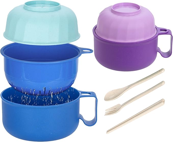 2Pack Ramen Bowl, Portable Ramen Cooker, Instant Ramen Noodle Bowls College Dorm Room Apartment Essentials (Purple Blue)