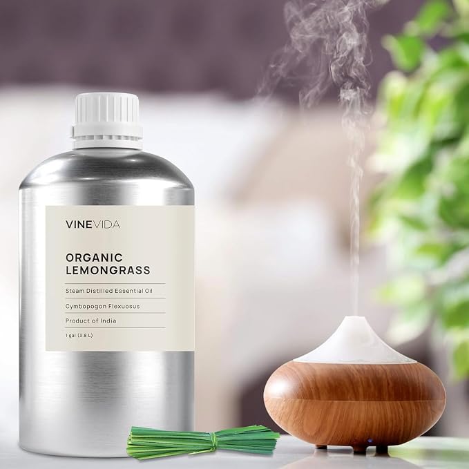 VINEVIDA Organic Lemongrass Essential Oil - Gallon Organic Lemongrass Oil Undiluted - Bulk Gallon Essential Oil for Soap Making