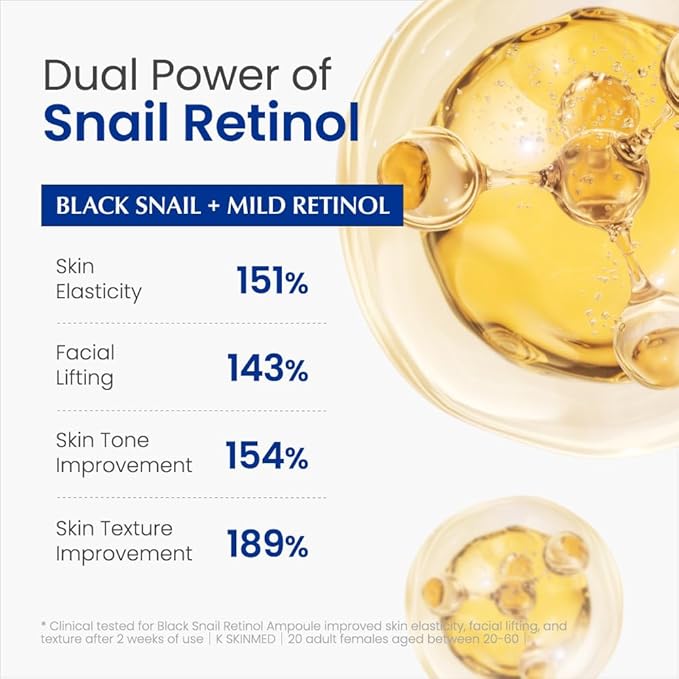 Dr. G Black Snail Retinol Ampoule - Korean Skincare with Snail Mucin - Advanced Retinol Face Ampoule for Glowing Skin - Anti Aging - Pore Minimizer for Fine Lines & Even Skin Tone Support - 1.69 fl oz
