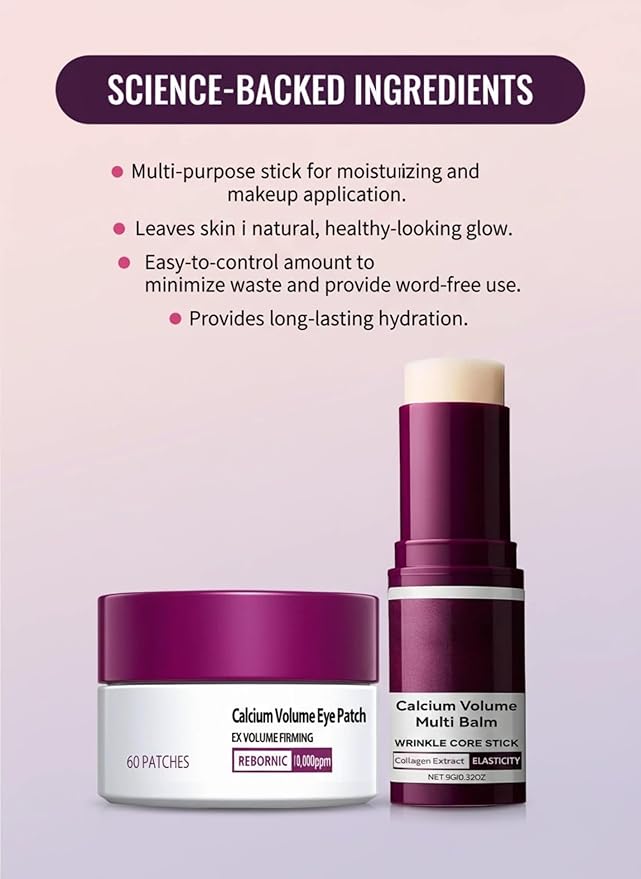 Eye Care Duo Calcium Multi Balm Stick + Hydrogel Under Eye Patches 30 Pairs, Anti-Aging, Wrinkle Reducing, Hydrating & Firming, Volume Balm for Eyes, Neck & Face, Travel-Friendly