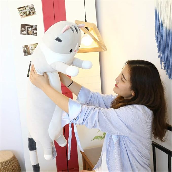 shangman Lovely Plush Cat Doll Cute Cartoon Soft Stuffed Kitten Pillow Long Throw Sleeping Pillow Doll Toy Gift for Kids Girlfriend Multiple Size (Grey,150cm/59in)