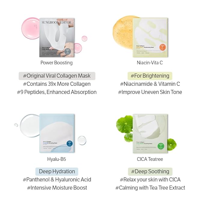 SUNGBOON EDITOR Deep Collagen Overnight Mask Hydrating Mask for Glass Skin, Wrinkle Care, Firming & Pore Refining 2,160,000PPB Collagen + 9 Peptides Korean Skincare, 4ea Valentines Day Gifts for Woman