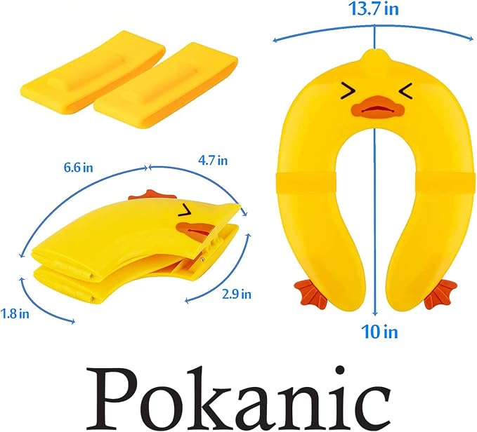 Toilet Potty Training Seat Cover, Travel Toilet Seat, Folding Non Slip Silicone Pads, Travel Portable Reusable Kids Toddlers Boys Girls, Carry Bag (Yellow - Duck)