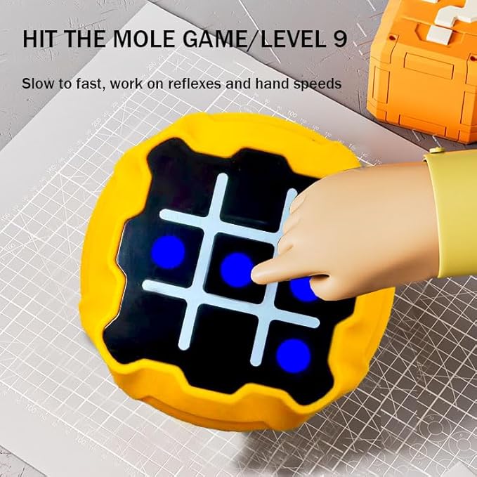 Tendry Tic Tac Toe Electronic Game - 3-in-1 Portable Travel Board Game for Kids & Adults, Handheld LED Puzzle Games for Family Fun, Educational Christmas Birthday Gifts for Ages 3+(Yellow01)