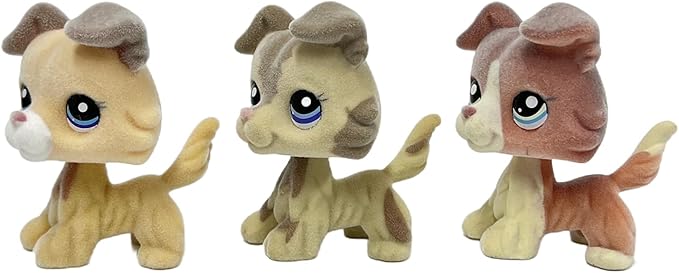 3pcs/Set Custom Flocked Pet Shop Toys Short Hair Cat Kitten Collie Great Dane Cocker Spaniel Dachshund Puppy Dog OOAK Compatible with LPS (#2452 and #2210 and #1542)