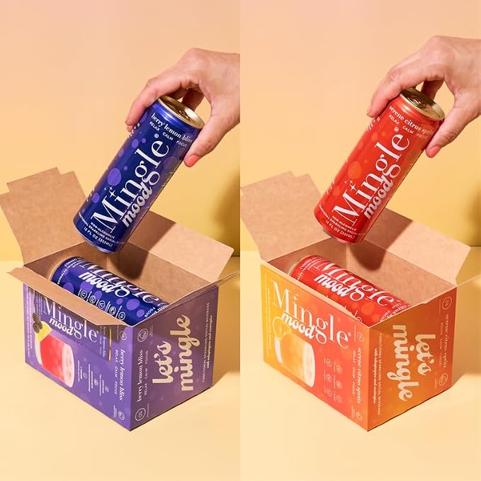 Mingle Mocktails Variety Pack 2 Flavors, Non Alcoholic Drinks, Alcohol Alternative Pre-Mixed Drinks with Real Juice, Canned Mocktails or Cocktail Drink Mixer, Gluten Free, Vegan, 24 Pack 12 fl oz Cans