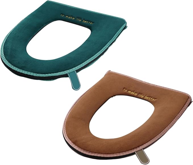 LABRIMP 2pcs Thickened Winter Bathroom Toilet Seat Cover Washable and Reusable Cushion Pad for Added Toilet Seats Easy Installation Random