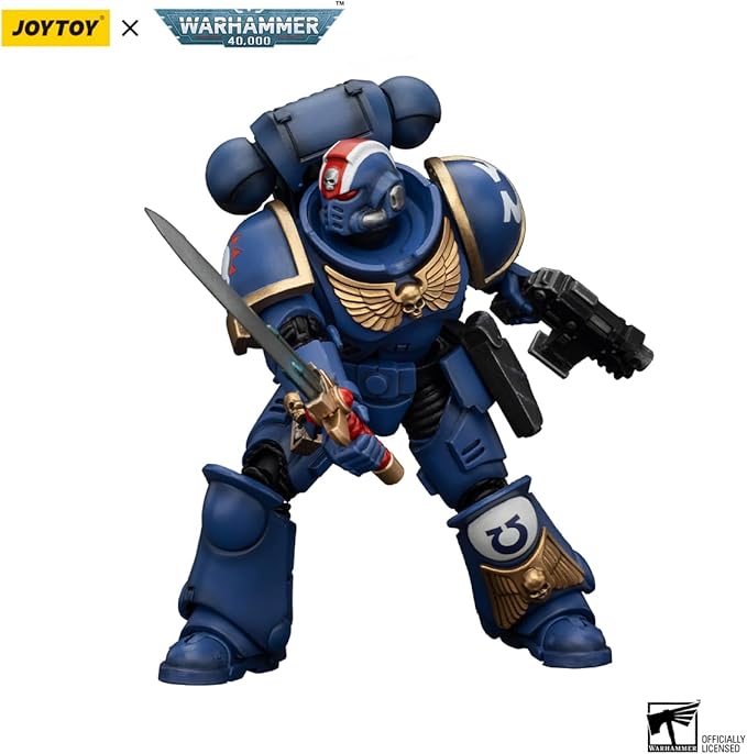 JoyToy Warhammer 40K Ultramarines Heroes of The Chapter Primaris Lieutenant Erastus 1:18 Scale Action Figure Mecha Joy Toy Collection Model 4.76in