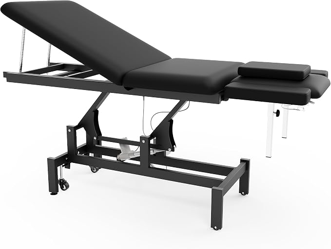 Professional Electric Massage Table, 2 Motors Hydraulic Electric Lift Adjustable Waist and Height Lifting Functions for Treatment/Physical Therapy/Spinal Massage/Facial Spa/Waxing/Tattooing - Black
