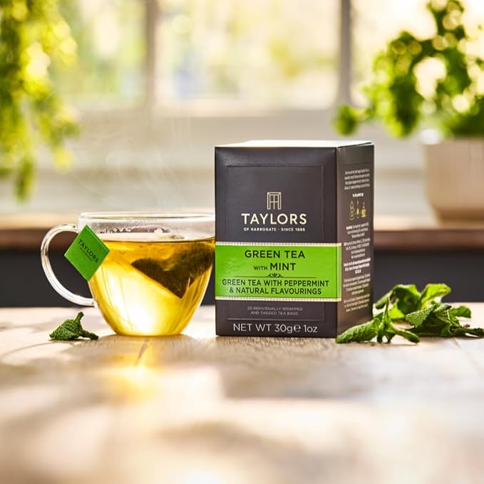 Taylors of Harrogate Green Tea with Mint, Individually Wrapped Bags, 20 Count (Pack of 1), Refreshing, Light & Lively, Caffeinated, Enjoy Hot or Iced, 20 Teabags