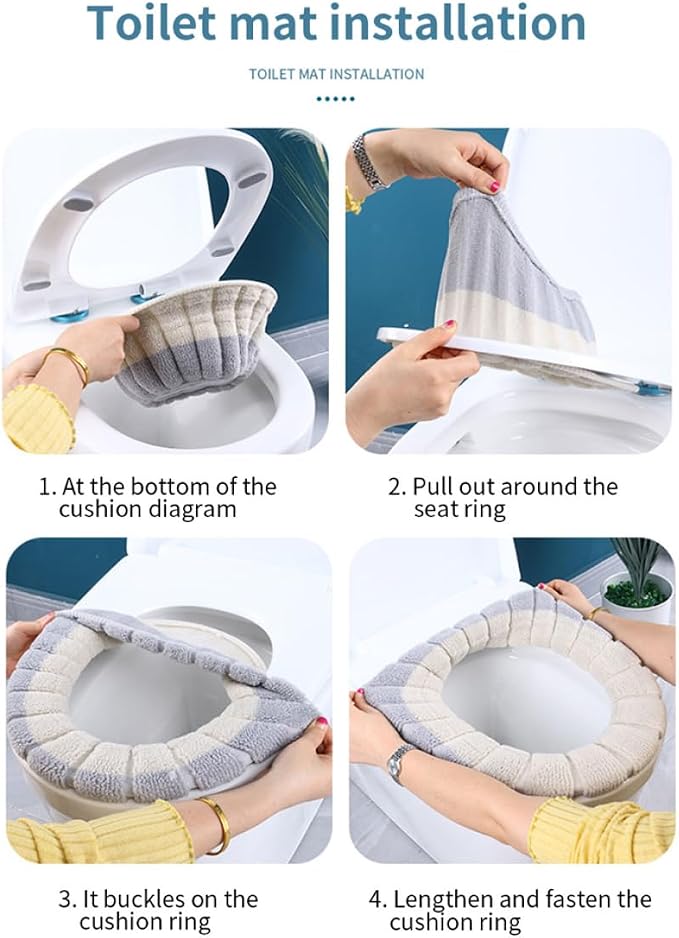 Toilet Seat Cover Bathroom Warmer Cloth Cushion Soft Pads for Bathroom Supplies 4Pcs