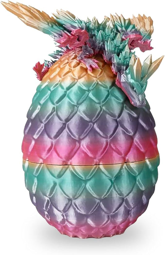 Pigmiss 3D Printed Dragon Eggs with Dragon Inside, Fidget Toy for Adults, Full Articulated Crystal Easter Eggs Decoration Gift (Rose-Winged Multicolor)