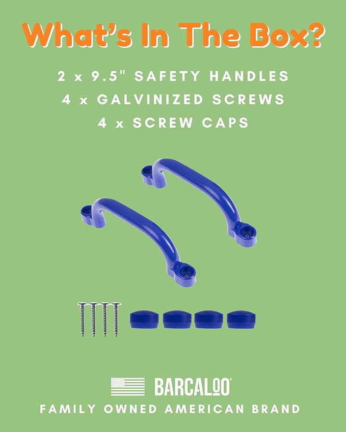 Playground Safety Handles - Outdoor Blue Grab Handle Bars, Plastic Tree House or Playhouse Accessories, Backyard Playset Equipment Replacement Safety Parts for Monkey Bars, Jungle Gym, and More