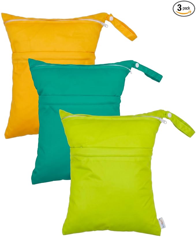 ALVA ALVABABY 3pcs Medium Cloth Diaper Wet Dry Bags Waterproof Reusable with Two Zippered Pockets Travel Beach Pool Daycare Soiled Baby Items Yoga Gym Bag for Swimsuits or Wet Clothes 3L-ZM42