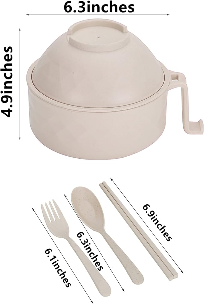 Layron Ramen Cooker Ramen Bowl Set with Chopsticks 33oz Microwave Noodle Bowl College Dorm Room Essentials for Girls for Boys Apartment Essentials-White