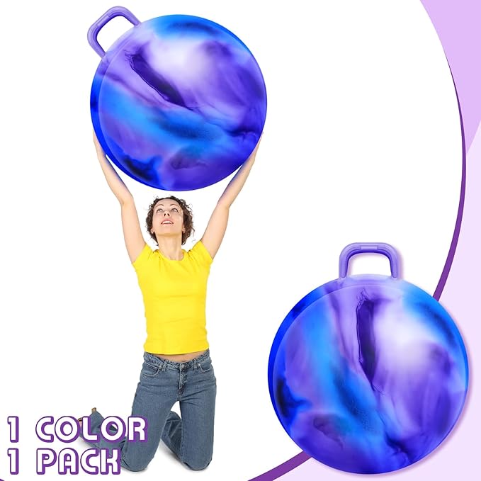 Lewtemi Hopper Ball for Adults, 29 Inch Bouncing Hippity with Handle Rubber Hop, Jumping Hopping Exercise Ball with Air Pump for Outdoors Sports Games Exercise (Blue Purple Cloud)