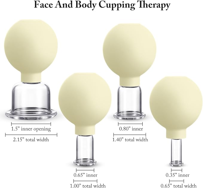 BBTO 4 Pcs Glass Facial Cupping Set Silicone Vacuum Suction Massage Cups Skin Tightening Therapy for Face Body Eyes Back Shoulder Pain(Yellow)