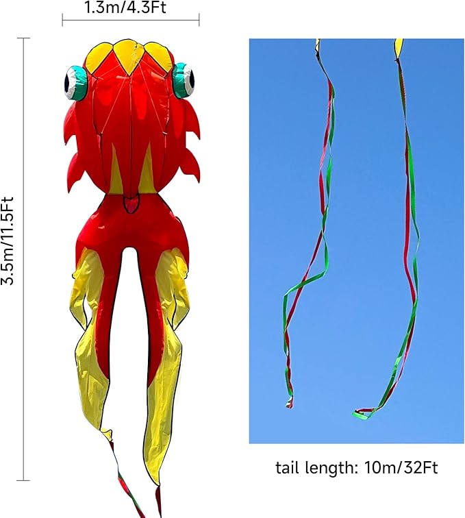 43ft Large Kites for Adults,3D Goldfish Frameless Soft Umbrella Giant Flying Kites,Easy to Fly with 330Ft Kite String in Beach and Amusement Parks-Ages 12+