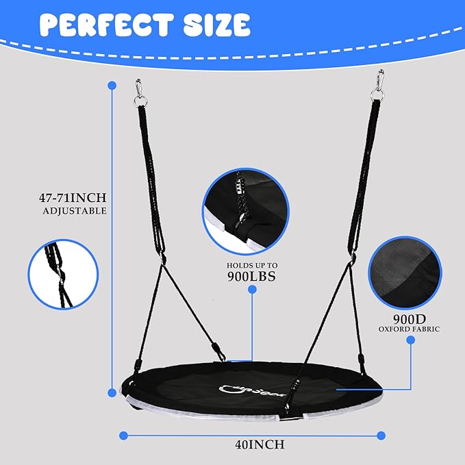 40 Inch Tree Swing with LED Light for Kids, 900lbs Flying Saucer Swing, with Adjustable Hanging Straps, for Indoor and Outdoor, Great Gifts for Kids (40INCH)