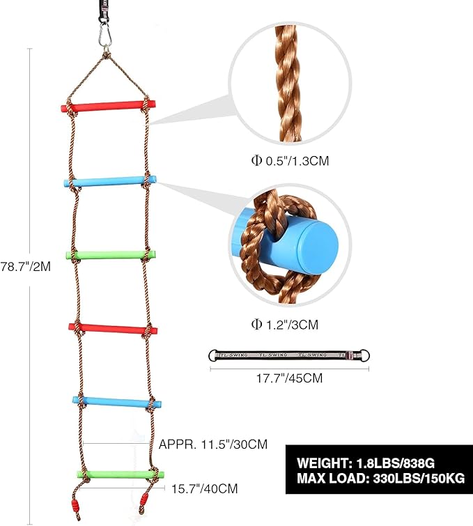REDCAMP LED Climbing Rope Swings and Rope Ladder Cambo for Trees, Heavy Duty Plastic Disc Swing Seat for Kids with Hanging Strap and Snap Hooks