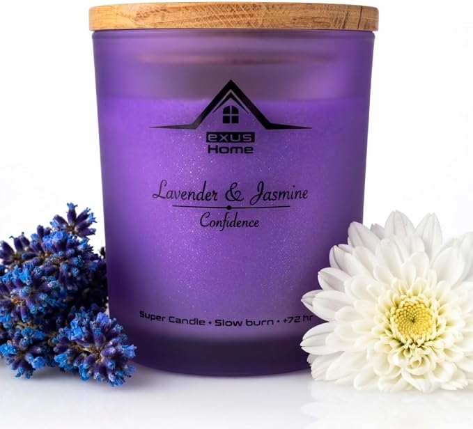 Exus Hand Crafted, Soy Wax, Wood Wick, Aromatic Candle. Non-Toxic (Lavender & Jasmin/Confidence)