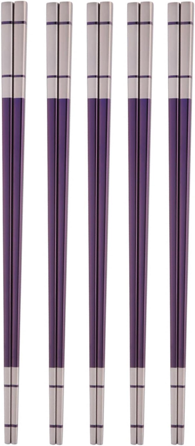 Reusable Stainless Steel Chopsticks,Dishwasher Safe , Easy to Use(5 PCS,purple)