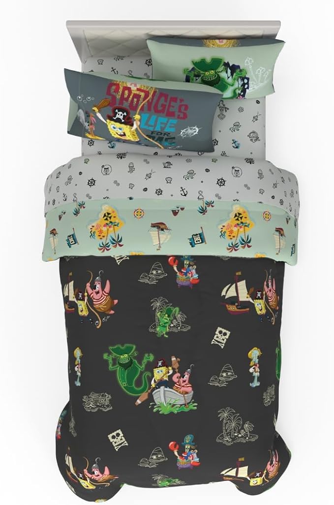 Spongebob Squarepants Movie Kids Bedding Set, Twin Size, Roblox UGC Reward Included – 5-Piece Super Soft Cozy Reversible Comforter & Sheet Set (Officially Licensed Product) by Franco