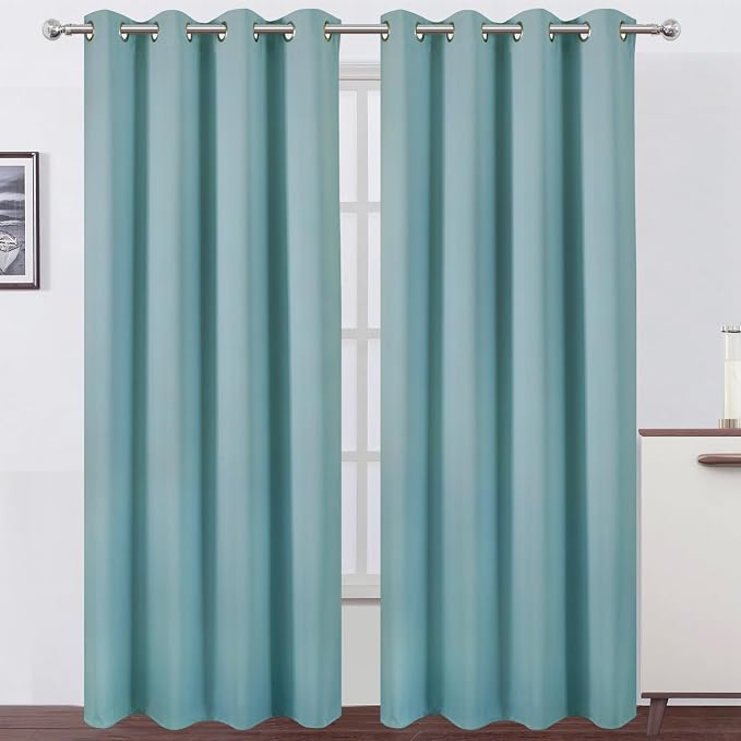 LEMOMO Blackout Curtains 66 x 84 inch/Stone Blue Curtains Set of 2 Panels/Thermal Insulated Room Darkening Bedroom Curtains