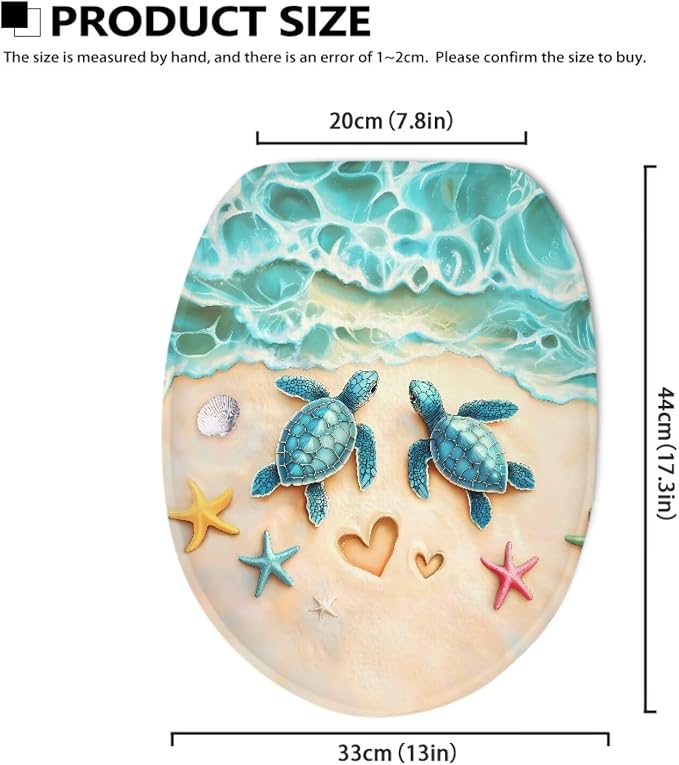 Sea Turtle Toilet Seat Lid Covers for Bathroom Toilet Bowl Cover Lid with Elastic Green Sea Turtle Universal Fit Elongated Oval Round Lid Bottom Soft Bathroom Replacement