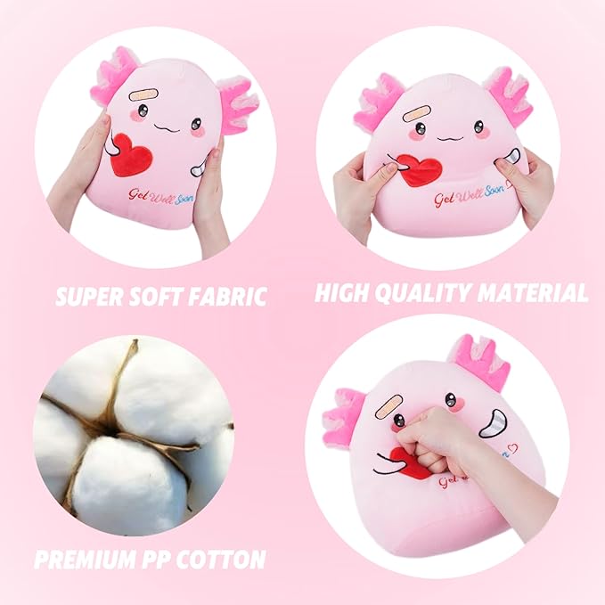 Get Well Pink Axolotl Plush - Mood Plush Toy for Kids, Soft Hospital Gifts for Kids Get Well Soon Stuffed Animal Pillow 9 Inch