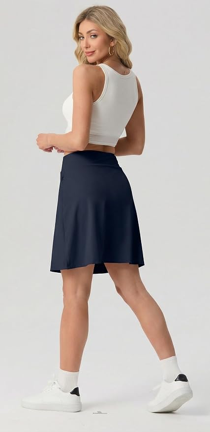 PrinStory 19" Tennis Skirt for Women Athletic Skort with Zipper Pockets | Workout Skort, Built-in Shorts, High Waisted, Split Hem, Knee Lentgh, Golf, Pickleball, Sports