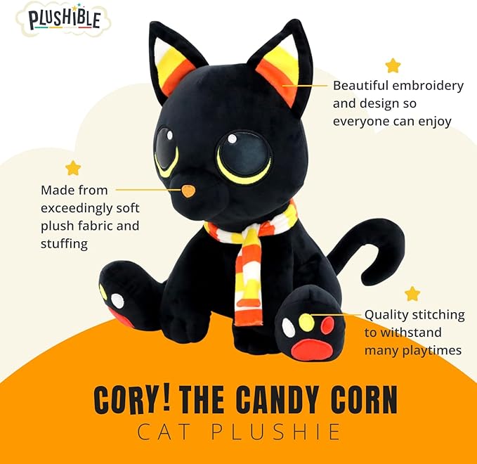 Cory The Candy Corn Cat - Cute Halloween Decor, Small Stuffed Animal, Halloween Decorations, Machine Washable, Soft and Safe Materials - Candy Corn Cory, 8 Inch