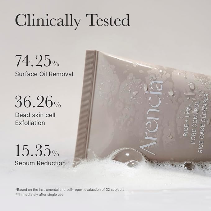 ARENCIA Rice + LHA Pore Control Rice Cake Cleanser with Salicylic Acid - Deep Cleansing, Gentel Exfoliation, All skin types, Korean Face Wash 150ml / 5.07 fl oz