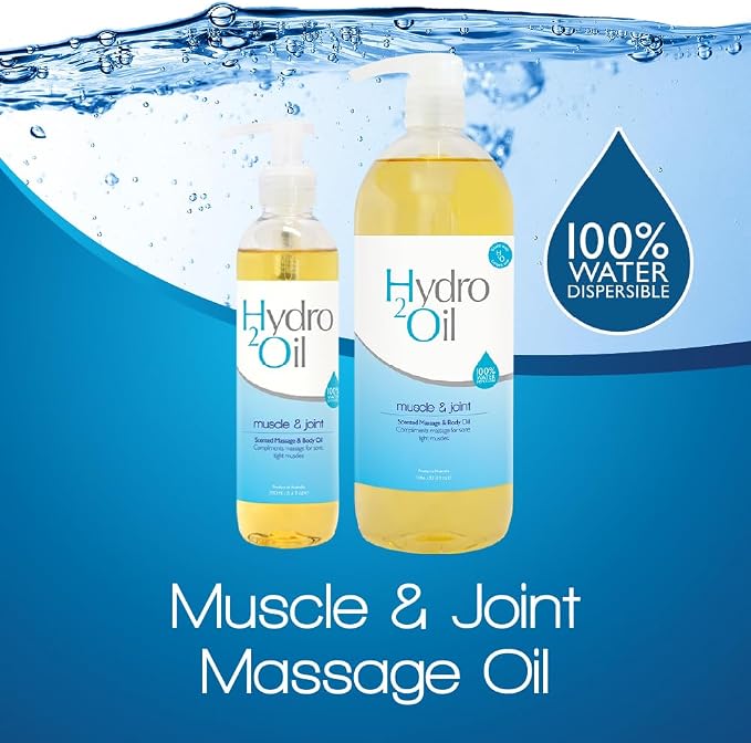 Hydro 2 Oil Muscle and Joint Massage Oil 33.8 fl oz - Water Dispersible Formula with penetrating Essential Oils for Aching Muscles