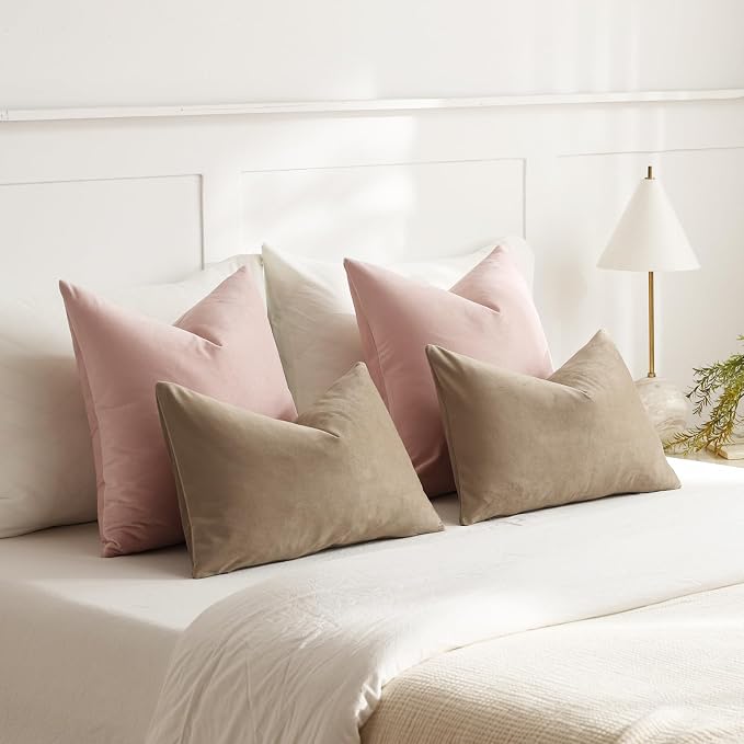 Euro Sham Covers 26x26 Light Pink: Pack of 2 Cozy Soft Velvet Square Modern Luxury Decorative Throw Pillow Cases for Sofa Couch Living Room Bed Home Decor