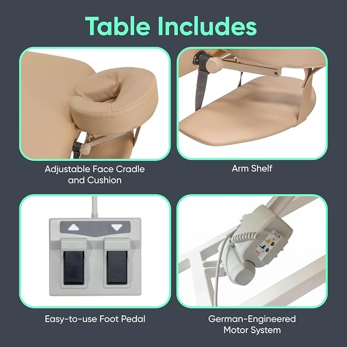 Electric Massage, Spa, and Treatment Table - Quiet German Motors, Adjustable Height and Foot Control, ADA Compliant Treatment Table for Esthetician, Massage Therapists and Spa Professionals