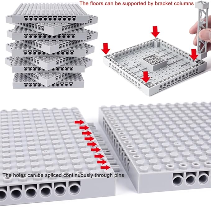 Brick 16x16 Plate 1/3 with Holes,Pins Suppor Pillar Classic Building Block Bulk Parts and Pieces Sets,Pixel Art Painting Base Compatible with 65803(Light Gray)