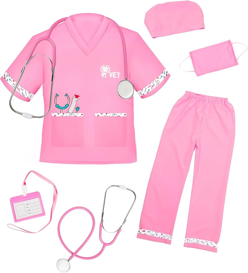 ANPHILE Kids Veterinarian Costume, Kids Doctor Vet Costume Outfit Pretend Play Dress Up Set for Halloween