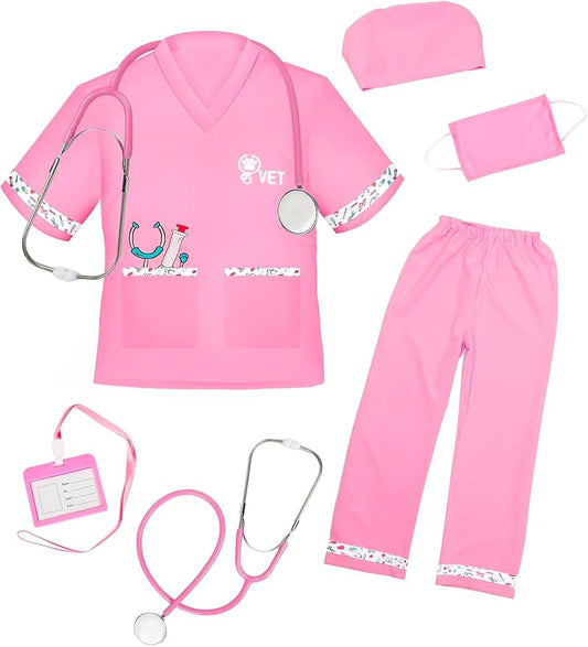 ANPHILE Kids Veterinarian Costume, Kids Doctor Vet Costume Outfit Pretend Play Dress Up Set for Halloween