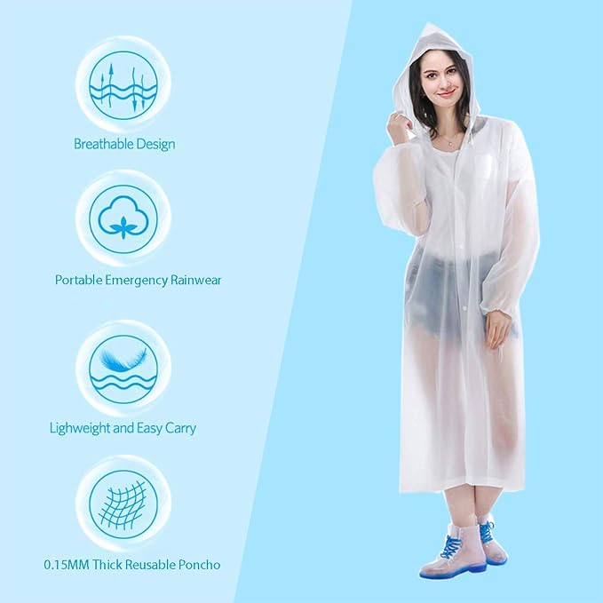 HLKZONE Raincoat, 2 Pack Rain Ponchos for Adults Travel Rain Jacket Packable Rain Coats for Women with Drawstring Hood