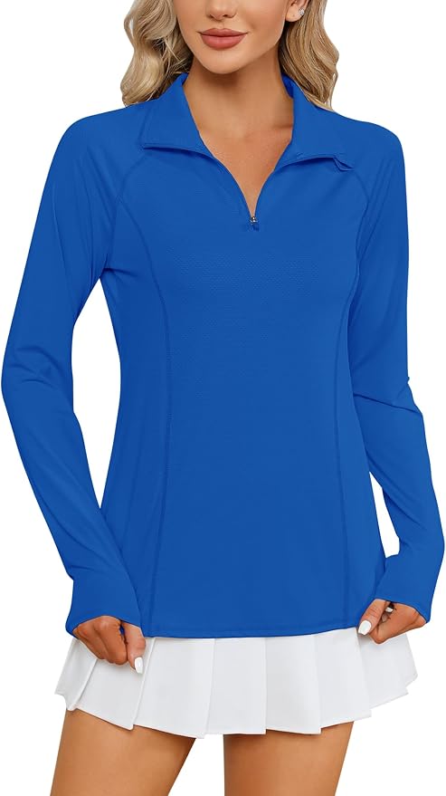 LOMON Women Long Sleeve Shirts Sun Protection 1/4 Zip Summer Quick Dry Hiking Shirts Quarter Zip Pullover for Women