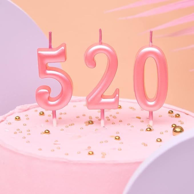 PHD CAKE 10-Pieces Pink Numeral Birthday Candles, Cake Numeral Candles Number 0-9 Glitter Cake Topper Decoration for Birthday,Wedding Anniversary,Party Celebration
