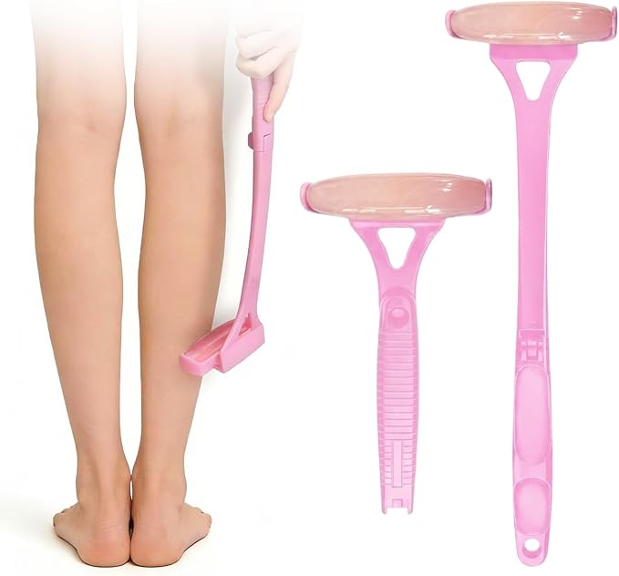 Foldable Manual Leg Massage Rollers, Long Handle Face Leg Muscle Relaxation Massager, Dual Hot & Cold Use Body Roller for Back Neck Facial Muscle Relief, Pink